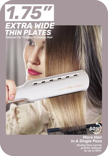 Miniatura 3 de ROSILY Plancha plana Nano Titanium Plancha de pelo de 1.75 pulgadas de ancho, doble voltaje 100-240 V, temperatura ajustable adecuada para todo