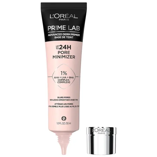 L'Oreal Paris Prime Lab - Imprimación facial minimizadora de poros de hasta 24 horas con AHA, LHA, complejo BHA para suavizar y extender el uso del