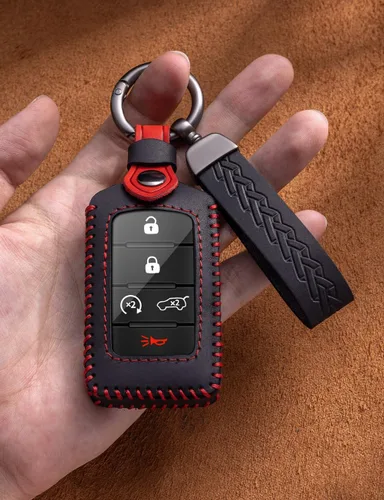 Miniatura 3 de Funda de cuero para llavero de Jeep, funda protectora de llavero inteligente compatible con Grand Cherokee L Grand Wagoneer 2021-2026 (negro)