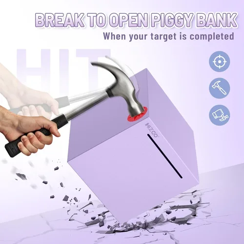 Miniatura 4 de hizgo alcancía para adultos morada, alcancía de acero inoxidable para adultos/niños que debe romperse para abrirse, caja de ahorro de dinero