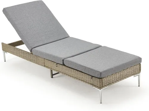 Miniatura 10 de Sillón de mimbre para exteriores, tumbona de piscina con respaldo reclinable infinito, muebles de patio, silla para tomar el sol con cojín
