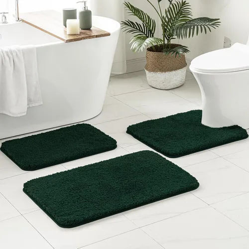 Miniatura 24 de MIULEE Juego de 3 alfombras y tapetes de baño extra gruesos de microfibra antideslizante y tapete de baño de contorno en forma de U para baño, baño