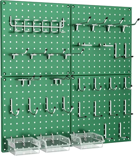 Miniatura 16 de Tablero de Clavijas, Paquete de 4 Paneles de Tablero de Clavijas de Metal Negro, Organizador de Pared con Marco Doblado, Tablero de Clavijas Grande