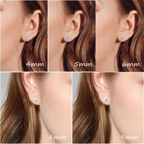 Miniatura 4 de Aretes de plata de ley 925 con circonita cúbica para mujeres y hombres, juego de aretes de perlas cultivadas en agua dulce natural, hipoalergénicos