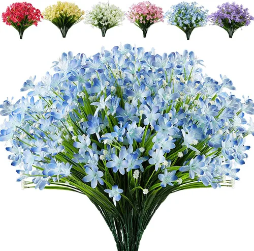 8 paquetes de flores artificiales, narcisos falsos, resistentes a los rayos UV, no se decoloran, vegetación sintética, loto de plástico sintético