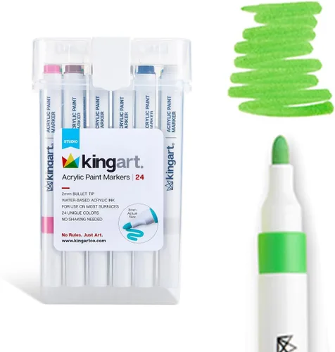 Miniatura 8 de KINGART 84-Piece Acrylic Paint Marker Set – 2mm Bullet Tip – Vibrant Water-Based Multi-Surface Art Pens for Rock, Glass, Wood, & Canvas – Large