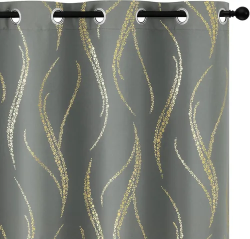 Miniatura 62 de Yakamok Cortinas opacas de 84 pulgadas de largo para sala de estar, con aislamiento térmico, patrón de líneas onduladas doradas, patrón de puntos