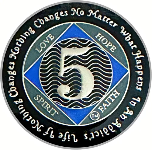 Miniatura 24 de (Años 1-55) NA Medallón de 7 años, plata, chapado en color azul, narcóticos cubiertos de epoxi Moneda anónima (NA 7 años medallón)