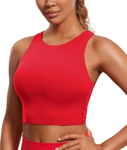 CRZ YOGA Butterluxe - Brasier deportivo de cuello alto y espalda cruzada para mujer, camiseta corta acolchada para entrenamiento con brasier