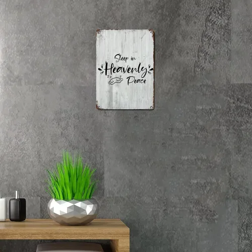 Miniatura 6 de Letrero de metal rústico con versículo de la Biblia para decoración de pared, para dormir en la paz celestial, escritura de grano de madera, letrero