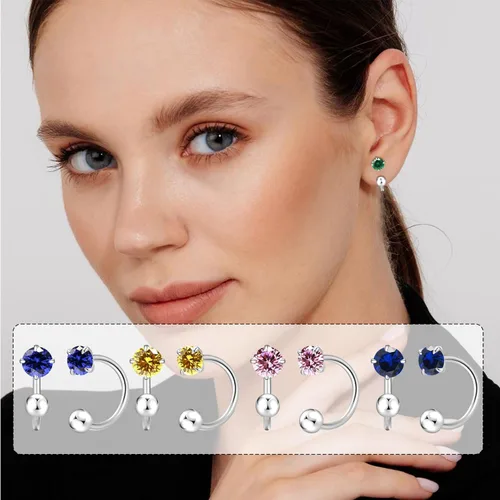 Miniatura 10 de Pequeños aretes de piedra natal natural de 0.118 pulgadas para mujeres, adolescentes y niñas, pequeños aretes de medio aro para cartílago