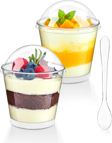 Miniatura 11 de Paquete de 50 tazas de postre en forma de corazón de 5 onzas con tapas y cucharas, mini tazas de postre para servir en fiestas, parfait, queso