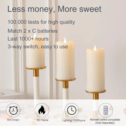 Miniatura 6 de TECHLONG - Velas sin llama parpadeantes con llama 3D en movimiento, velas operadas por batería con temporizador, duran más de 1000 horas, cera