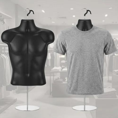 Miniatura 7 de Geetery 1 paquete de maniquí masculino de medio cuerpo con soporte y gancho para colgar, forma de vestido apilable con espalda hueca para exhibición