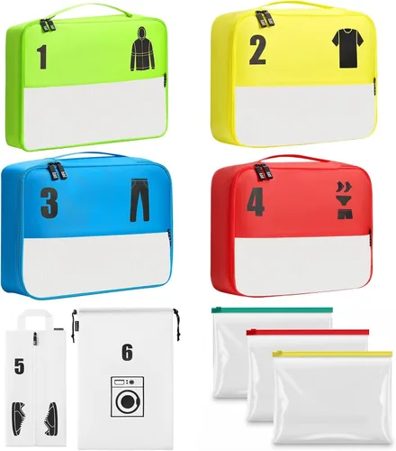 Cubos de equipaje para viajes para niños y adultos Coloridas bolsas de viaje, organizador de equipaje de mano y mochilas, organizador de ropa