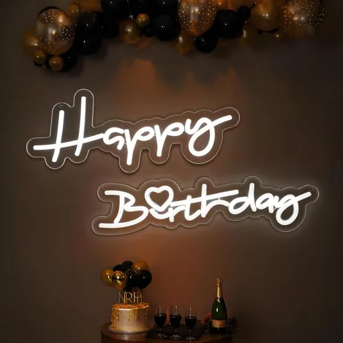 Letrero de neón de feliz cumpleaños para decoración de fiesta de cumpleaños, letreros LED iluminados para telón de fondo, letrero de cumpleaños de