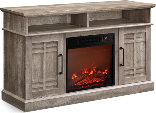 Miniatura 7 de BELLEZE Mueble TV, 48 pulgadas, con chimenea eléctrica funcional de 18 pulgadas, moderno, para TV de máx. 50 pulgadas, estantes abiertos y armarios