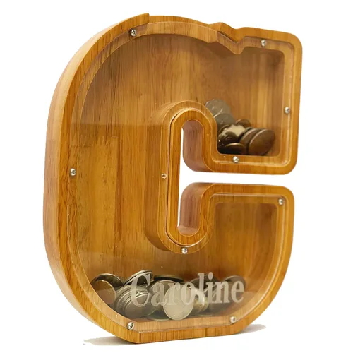 Miniatura 2 de Hucha Personalizada de Madera con Alfabeto - Hucha para Niños - Hucha para Niños y Niñas - Hucha de Monedas - Banco - Puede Usarse como Regalo