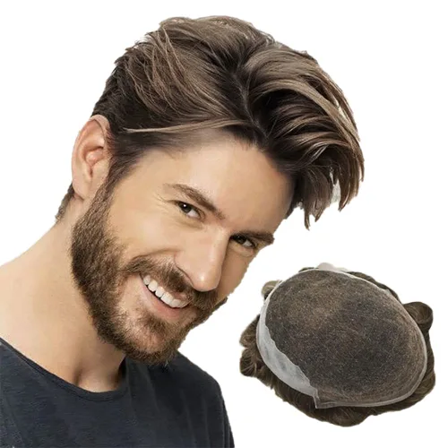 Miniatura 54 de Mens Toupee Swiss Lace Mens Hair Piece Sistema de reemplazo de cabello para hombres Toupee para hombres Cabello humano nudo blanqueado protesis