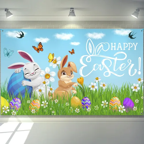 KatchOn, Cartel de feliz Pascua – Xtragrande 72 x 44 pulgadas | Fondo de Pascua para fotografía | Pancartas de pared de Pascua para decoraciones de