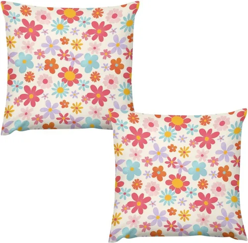 Miniatura 31 de Juego de 2 fundas de almohada florales retro de los años 70, Groovy Funky Hippie Flor Naranja Estética Boho Fundas de Almohada de 16 x 16 pulgadas