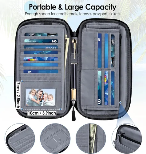 Miniatura 3 de BKNOOU Soporte para pasaporte familiar, organizador de documentos de viaje con correa cruzada para muñeca, cartera impermeable para pasaporte