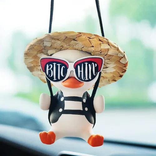 Miniatura 9 de Adorno colgante de pato oscilante para automóvil, bonito colgante de decoración de coche para accesorios de espejo retrovisor, regalo del día de San