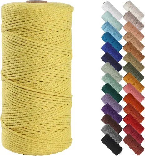 Miniatura 52 de Cordón de macramé de 1/8 pulgadas 220 yardas (200 metros) suministros naturales de macramé, hilo de macramé, cuerda de algodón de color, cuerda