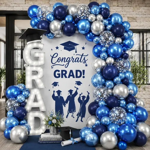Miniatura 11 de Kit de arco de globos rojos, blancos y azules, guirnalda de globos dorados metálicos con globos de confeti para graduación, béisbol, patriótico