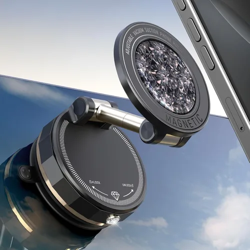 Soporte magnético de teléfono de automóvil al vacío mejorado para MagSafe [108 + libras de succión más fuerte y 3000 gf magnético más fuerte], Negro