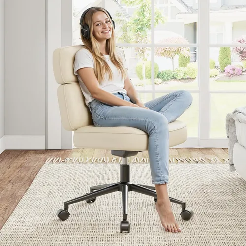 Miniatura 2 de OLIXIS Silla ergonómica de escritorio para oficina en casa, silla de computadora de piel sintética con soporte lumbar, altura ajustable, giratoria
