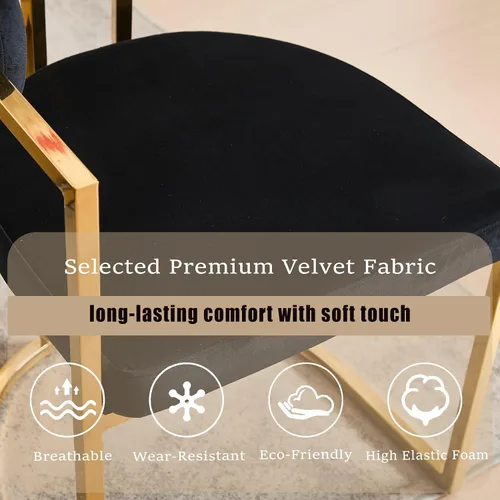 Miniatura 3 de Hyfirm Juego de 2 sillas de comedor de barril, modernas sillas tapizadas de comedor Belvet con reposabrazos y patas de metal dorado, silla de cocina