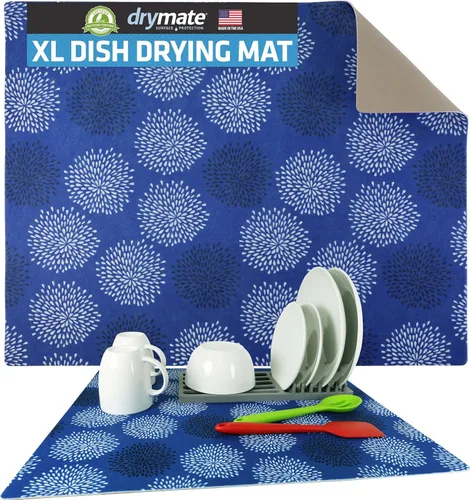 Drymate - Alfombrilla de secado para platos, tamaño XL (19" x 24"), almohadilla de secado para platos de cocina, absorbente/impermeable, lavable a
