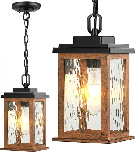VIANIS Luminarias Colgantes Exteriores, Lámparas Colgantes de Grano de Madera para Exteriores, Luces de Techo Exteriores para Porche con Veta de