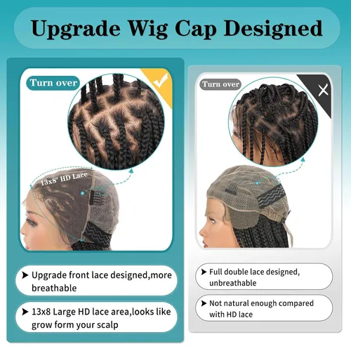 Miniatura 5 de Kalyss Pelucas trenzadas sin nudos para mujer, peluca trenzada con encaje frontal de 13 x 8 pulgadas, pelucas trenzadas con cabello de bebé, peluca