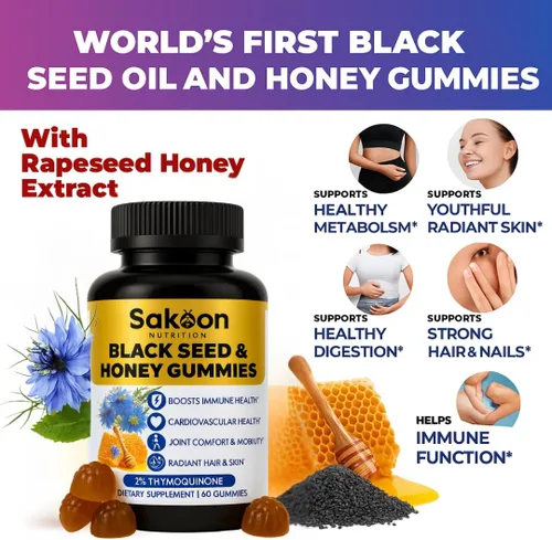 Miniatura 2 de Sakoon nutrition Gomitas de Aceite de Semilla Negra con Miel y con 2%+ TIMOQUINONA - Semillas de Nigella Sativa - Súper antioxidante para Apoyo