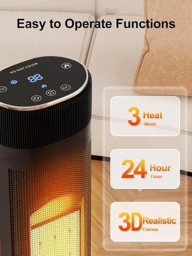 Miniatura 3 de Uthfy Calentador de espacio de 32 pulgadas para habitación grande, calentadores eléctricos portátiles de torre de 1500 W para uso en interiores