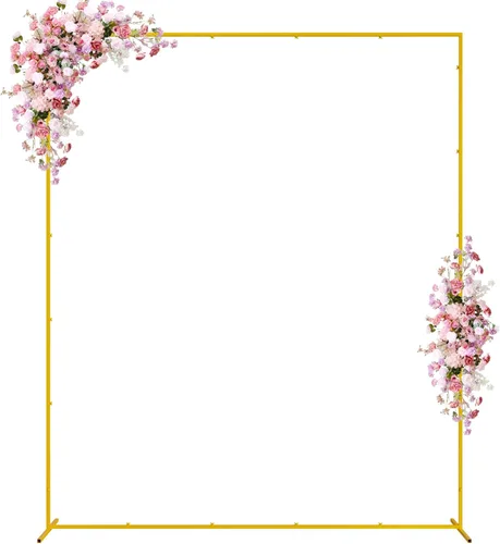 Miniatura 12 de Wokceer Soporte de Arco de Telón de Fondo para Boda Cuadrado 6.6 pies x 6.6 pies Soporte de Arco de Globos de Metal Dorado Pérgola de Jardín Marco