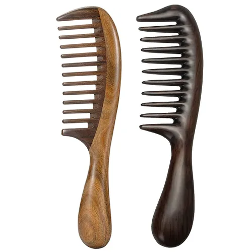 Miniatura 11 de Peine de madera Louise Maelys con dientes anchos para cabello rizado y desenredante de sándalo