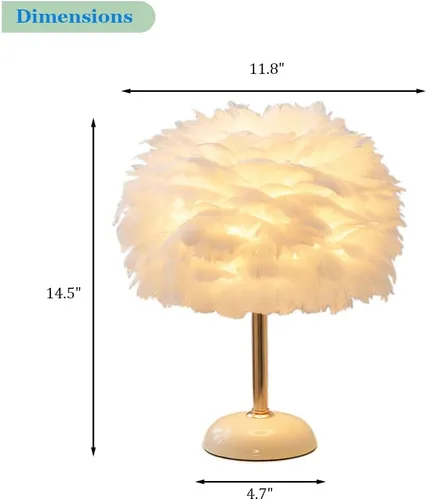 Miniatura 4 de Meefad Lámpara de noche de plumas, luz nocturna LED moderna con base de cerámica, lámpara de mesa rosa para dormitorio Rosado