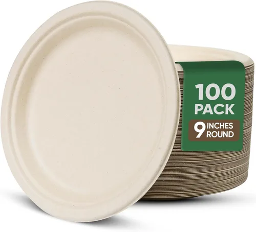 Miniatura 10 de TaidMiao Paquete de 100 platos de papel de 7 pulgadas, platos desechables 100% compostables, platos de postre resistentes, platos de caña de azúcar