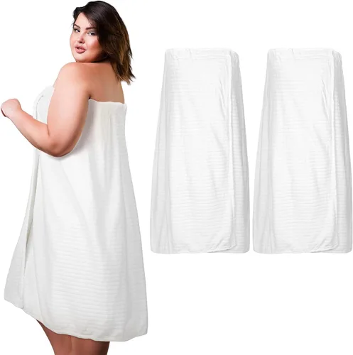Tigeen 2 toallas para mujer, bata de spa ligera a rayas con cierre ajustable, parte superior elástica, bata de baño suave para spa