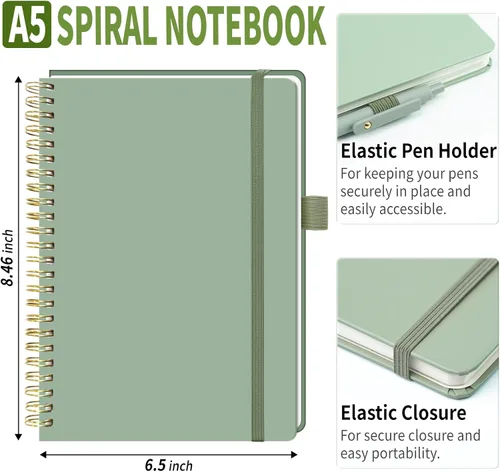 Miniatura 2 de YOXMJDB Cuaderno rayado en espiral, pequeño cuaderno de rayas universitarias A5 con soporte para bolígrafo, cuaderno de tapa dura de 140 páginas