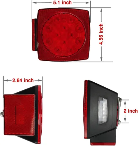 Miniatura 6 de iBrightstar Kit de luces LED impermeables IP68 para remolque cuadrado, luz roja de freno, parada, marcha, matrícula y giro para 12V, camión, Rojo