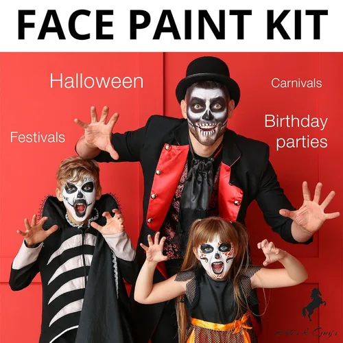 Miniatura 7 de Kit de pintura facial para niños, 20 colores lavables, sin manchas, pinturas de más de 60 caras, tiza para el cabello, purpurina, pinceles