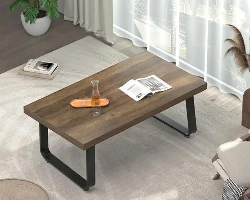 Miniatura 13 de HSH Mesa de café de madera, mesa de centro industrial rectangular, mesa de café minimalista moderna para sala de estar, mesa de té y cóctel