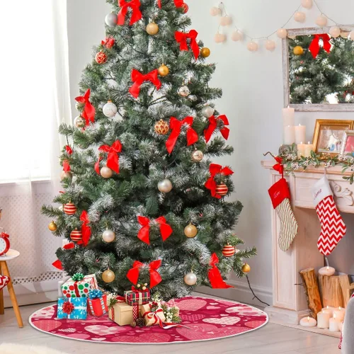 Miniatura 4 de SUABO Falda de árbol de Navidad con corazón de feliz San Valentín, 48 pulgadas, tapete de puerta de árbol rosa para decoración de fiestas