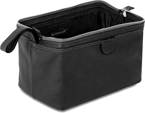 Miniatura 4 de KomalC Bolsa de aseo premium de cuero de búfalo para hombres y mujeres con forro resistente al agua, neceser de viaje unisex para artículos de aseo