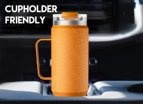 Miniatura 6 de Meoky - Vaso de 40 onzas con asa, taza de viaje de acero inoxidable con pajilla y tapa 2 en 1, taza de café con aislamiento al vacío, 100% a prueba