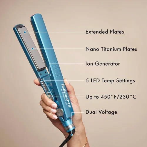 Miniatura 3 de BaBylissPRO Plancha Alisadora de Cabello Iónica de Nano Titanio, Plancha Alisadora de Cabello de 1/4" para Cabello Suave, Brillante, Sin Frizz